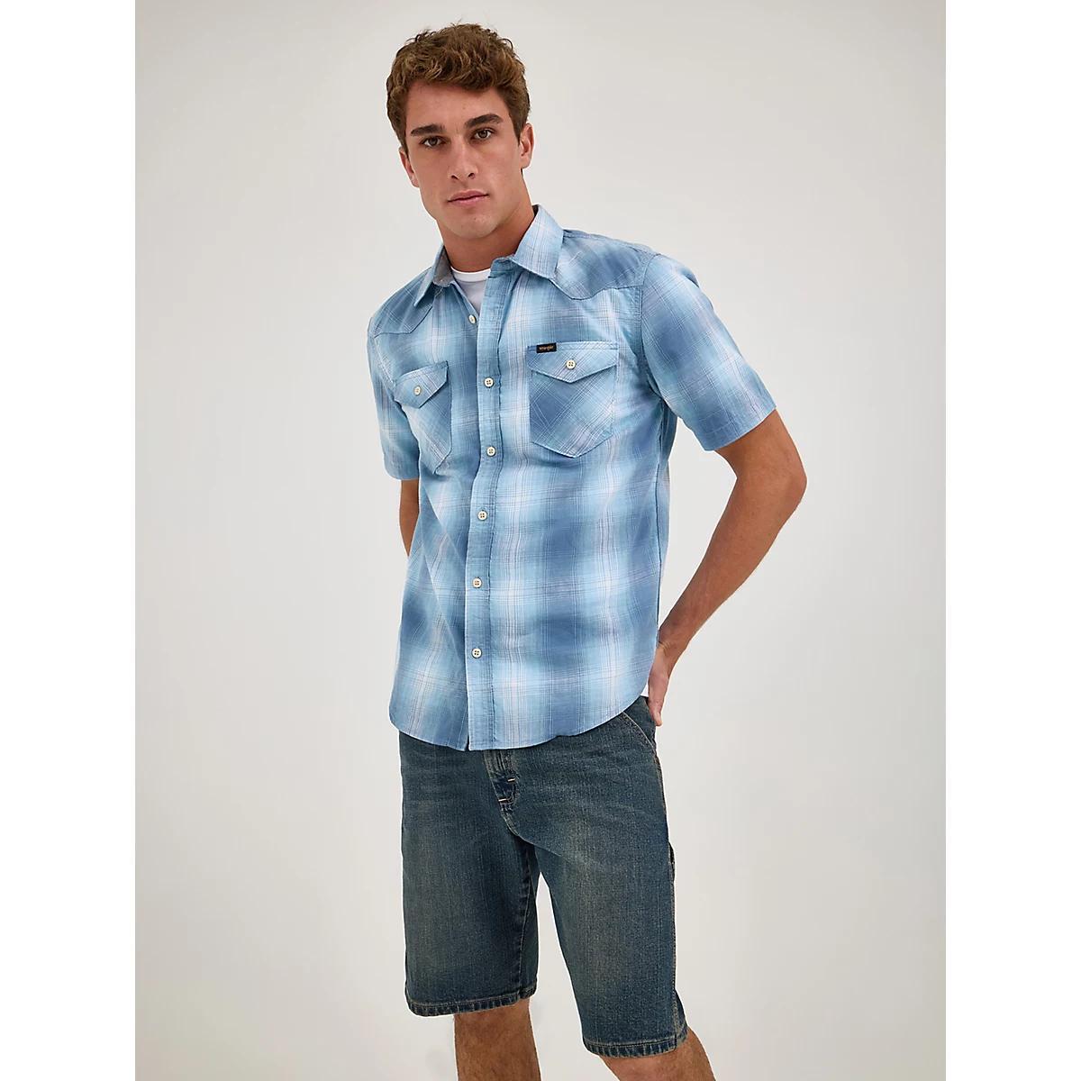 Men's Slub Cotton Plaid Shirt in Moonlight Product Image