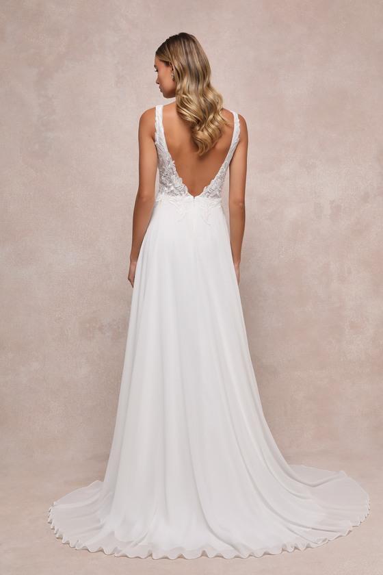 Forever Promised White Chiffon Embroidered Sequin Maxi Dress Product Image