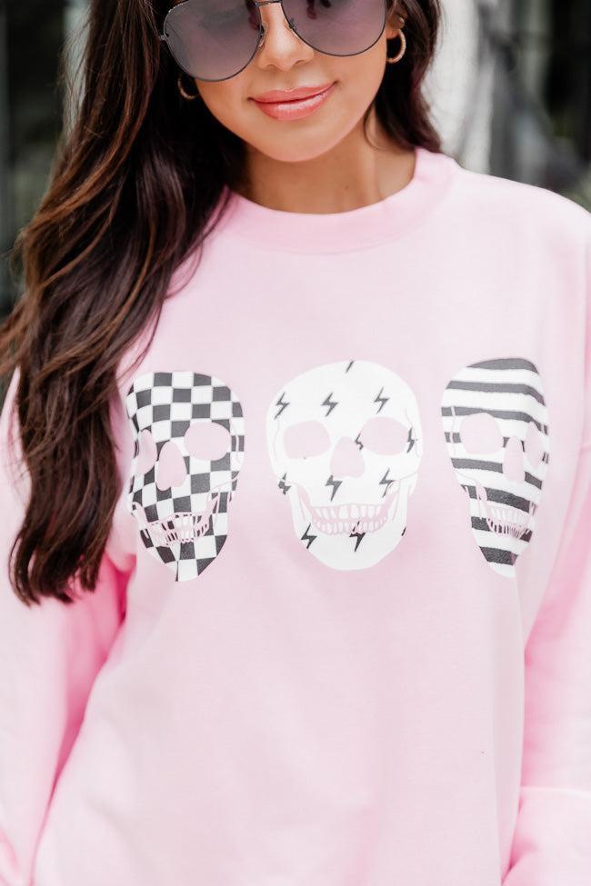 Skulls Trio Pink Oversized Graphic Sweatshirt Product Image