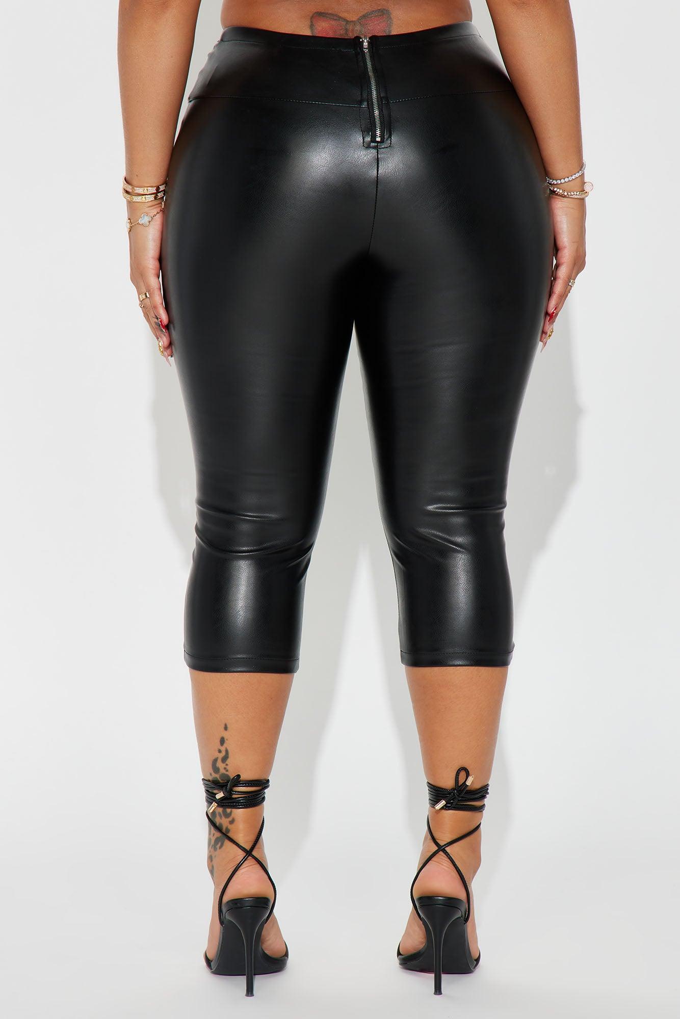 Gia Mid Rise Faux Leather Capri Pant - Black Product Image