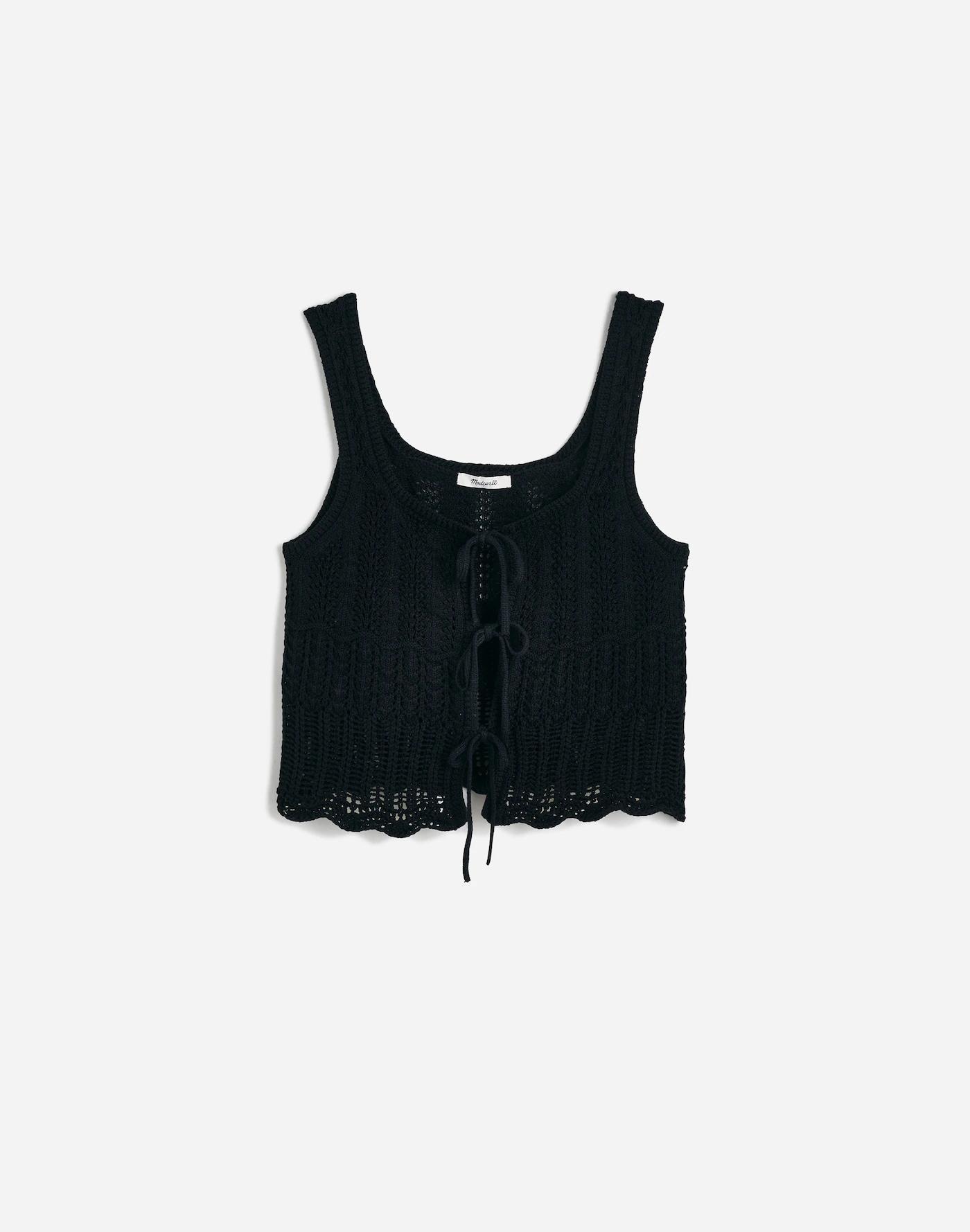 Pointelle-Stitch Tie-Front Sweater Tank Product Image