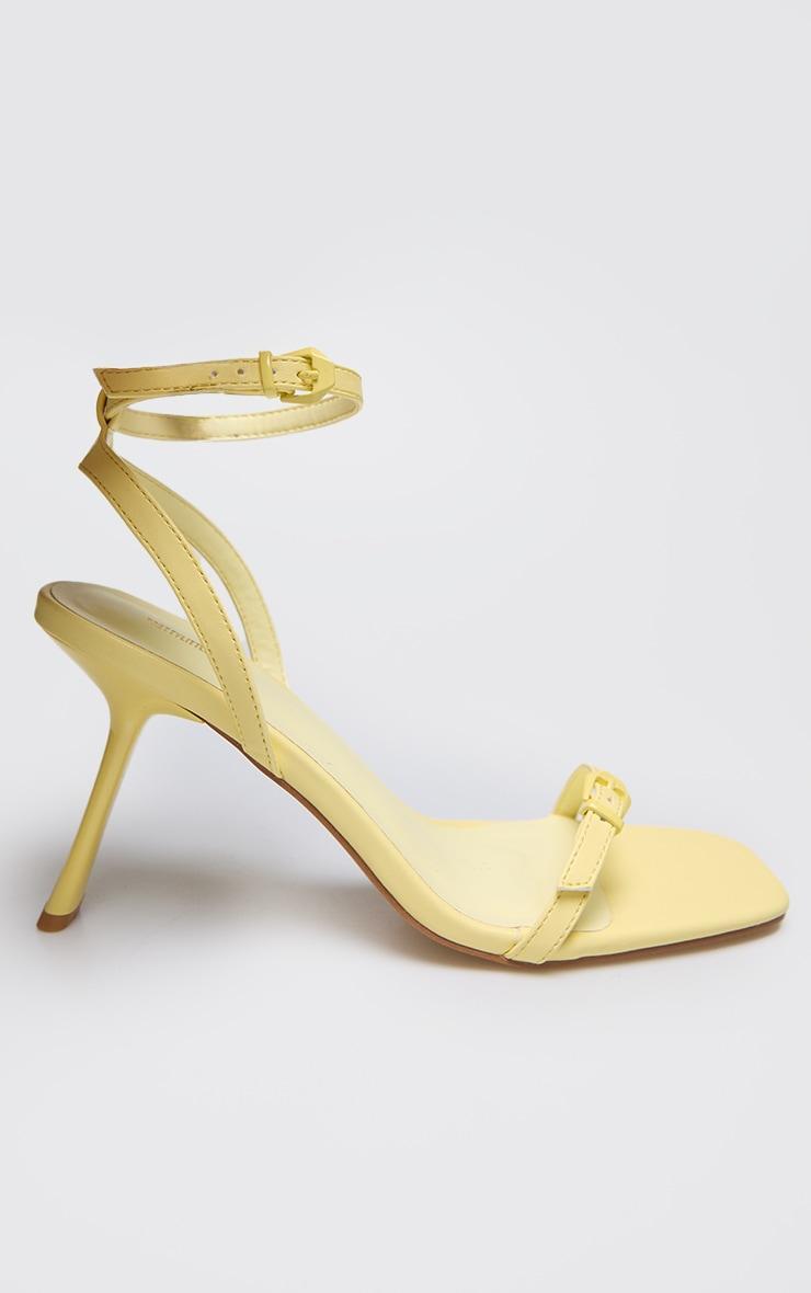 Yellow PU Square Toe Barely There Buckle Heeled Sandals Product Image