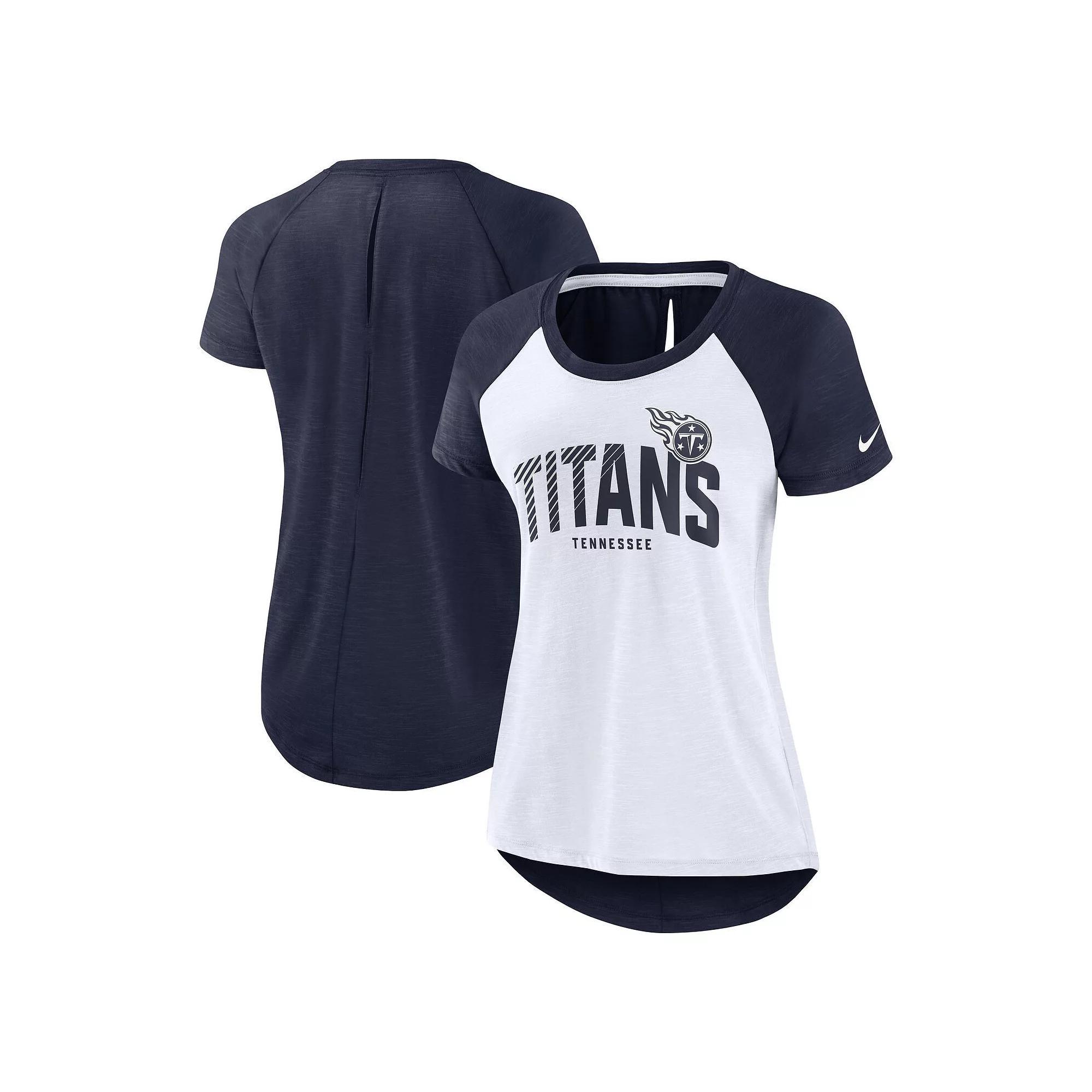 Women's Nike White/Heather Navy Tennessee Titans Back Cutout Raglan T-Shirt, Size: Small Product Image