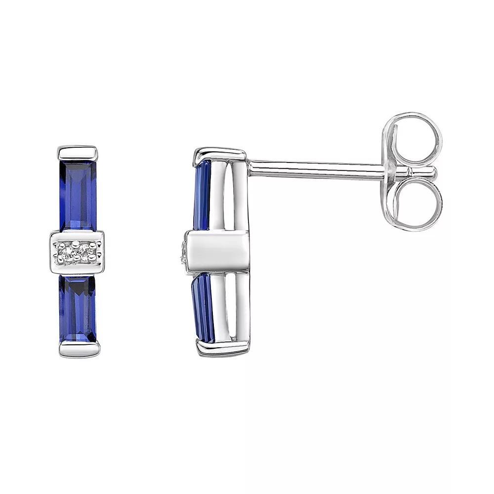 Gemminded Sterling Silver Lab-Created Sapphire & Lab-Created White Sapphire Bar Stud Earrings, Women's Product Image