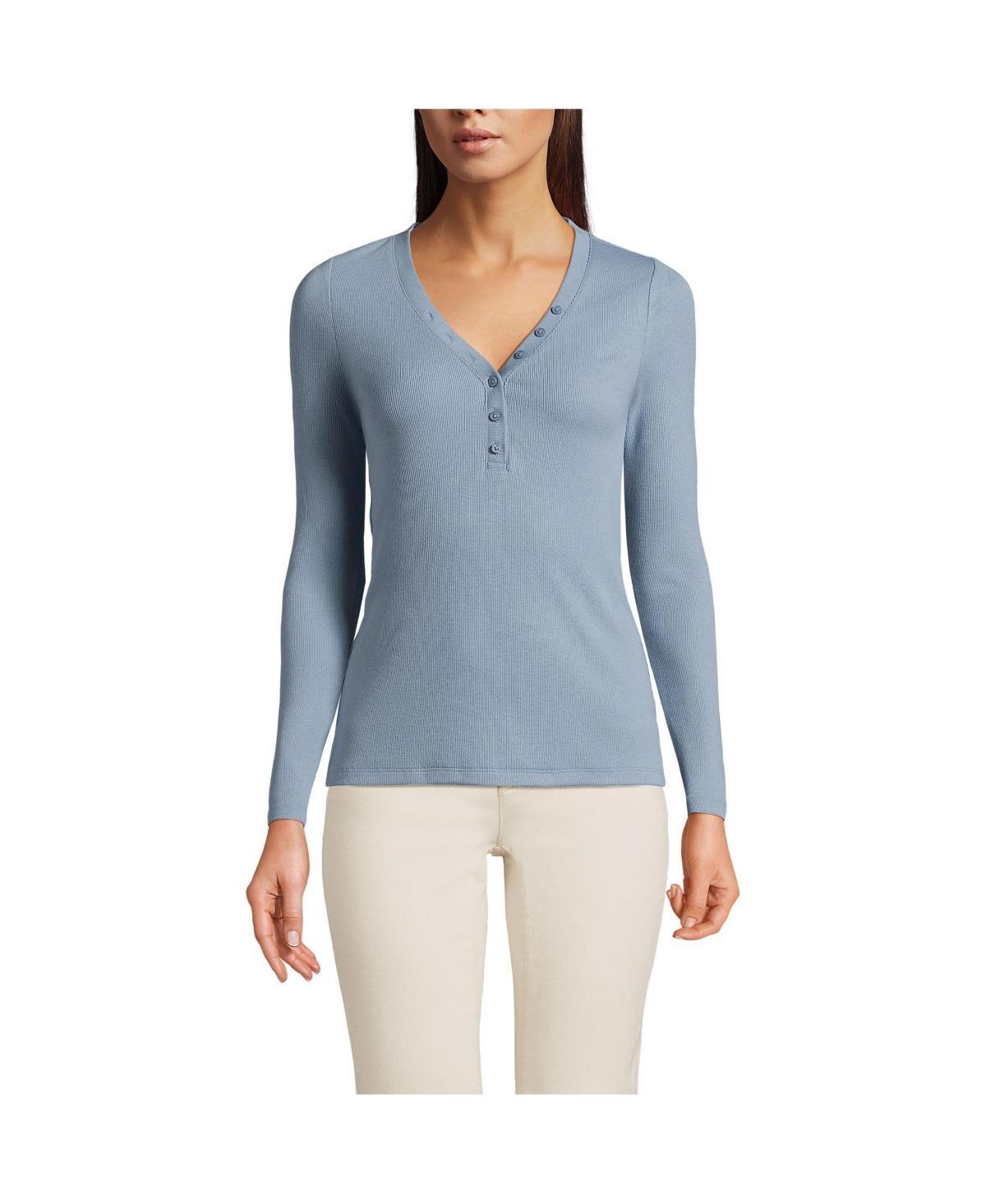 Petite Lands End Long Sleeve Ribbed Henley, Womens Product Image