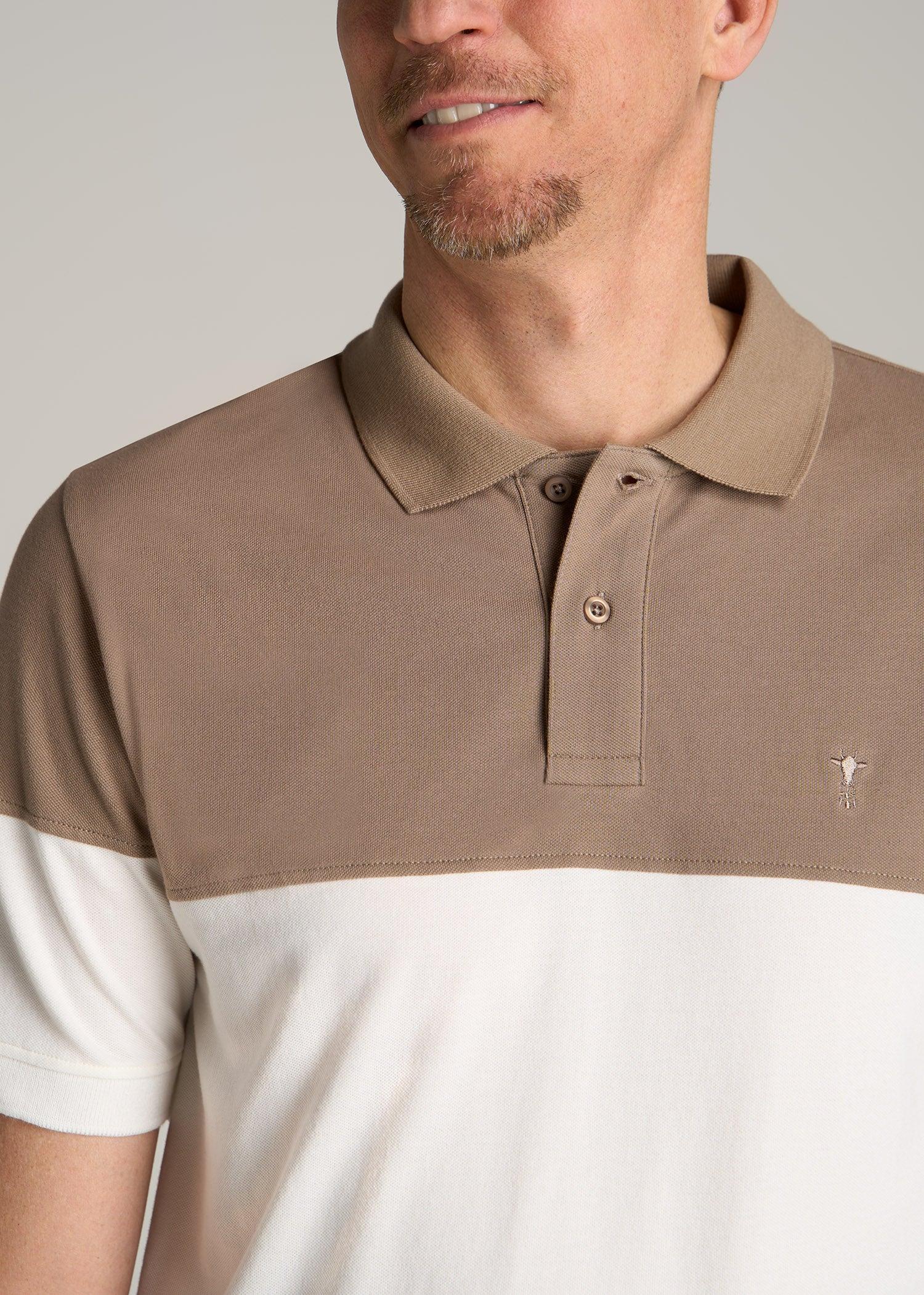 Classic Color-Block Tall Men's Polo Shirt in Dark Sand and Ecru Product Image