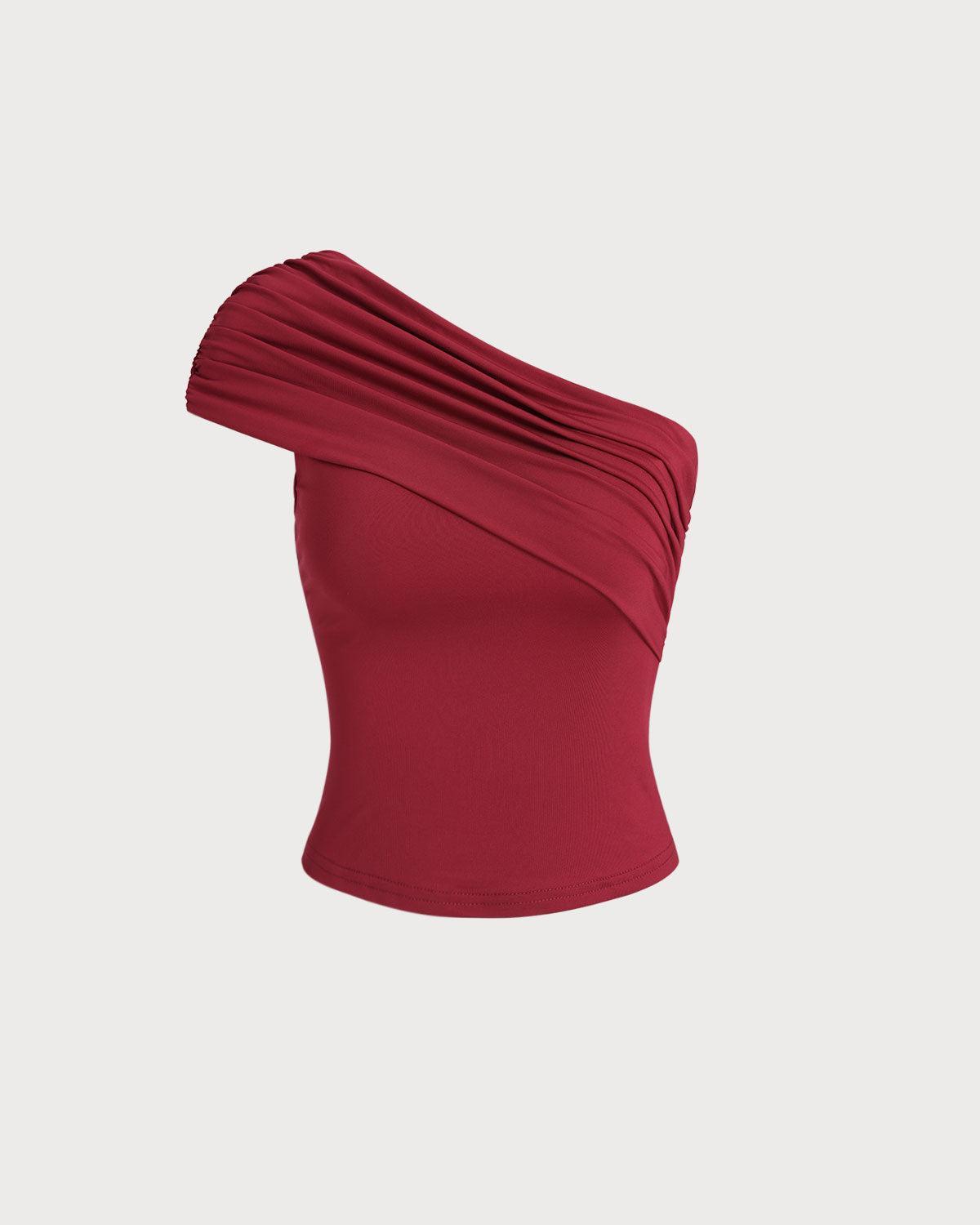 Red One Shoulder Slim Tee Product Image
