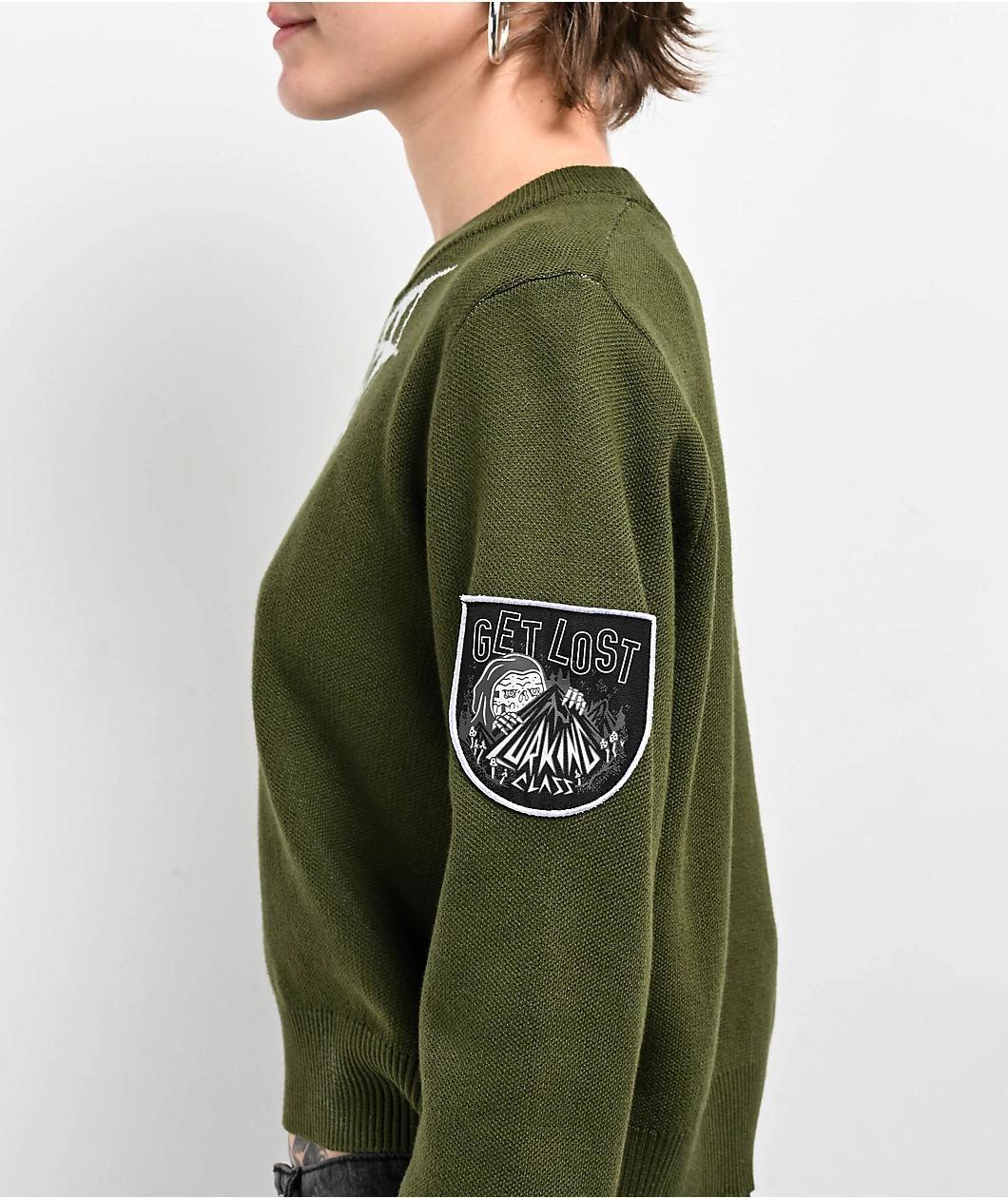 Lurking Class by Sketchy Tank Spider Web Green Crop Sweater Product Image