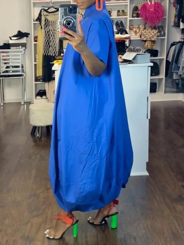 Half Sleeves Loose Buttoned Elasticity Pockets Solid Color Lapel Jumpsuits Product Image