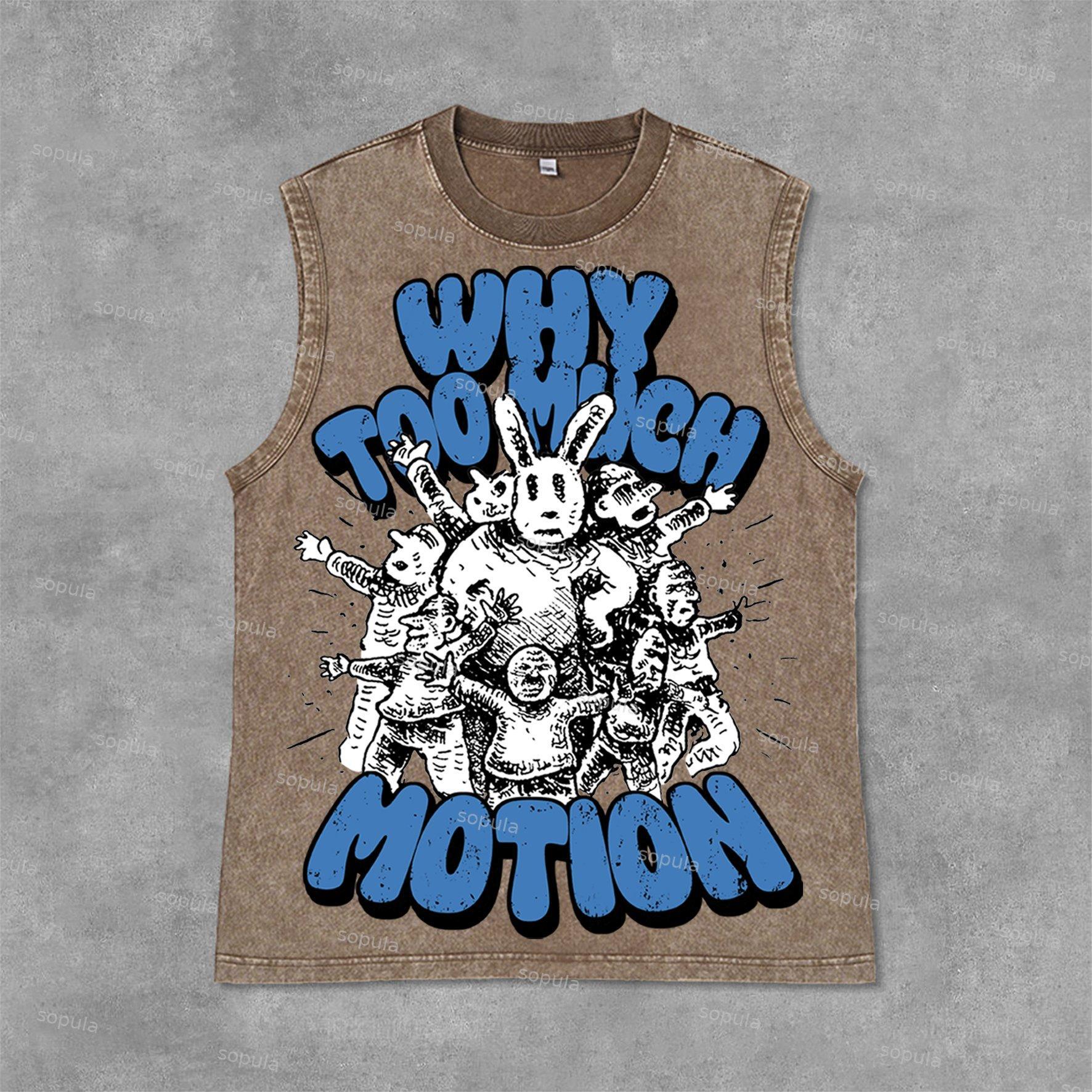 Vintage Why Too Much Motion Graphic Print Acid Washed Sleeveless Tank Top Product Image