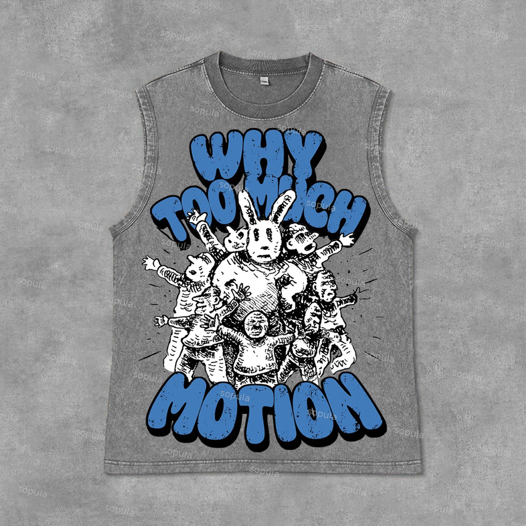 Vintage Why Too Much Motion Graphic Print Acid Washed Sleeveless Tank Top Product Image