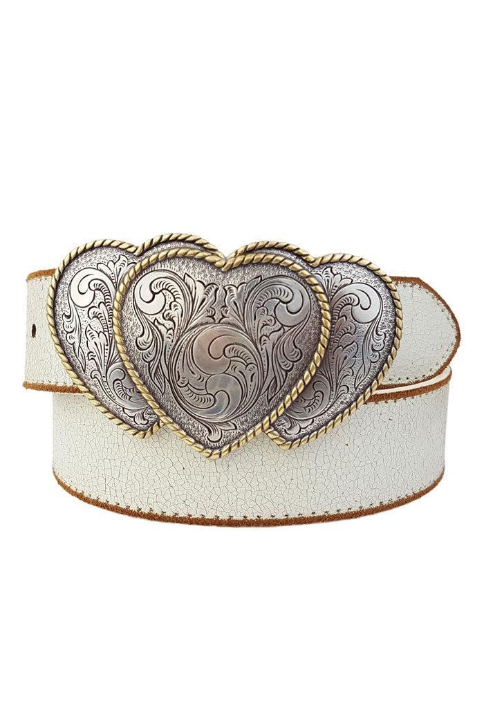 Triple Heart Buckle Vintage Leather Belt Product Image