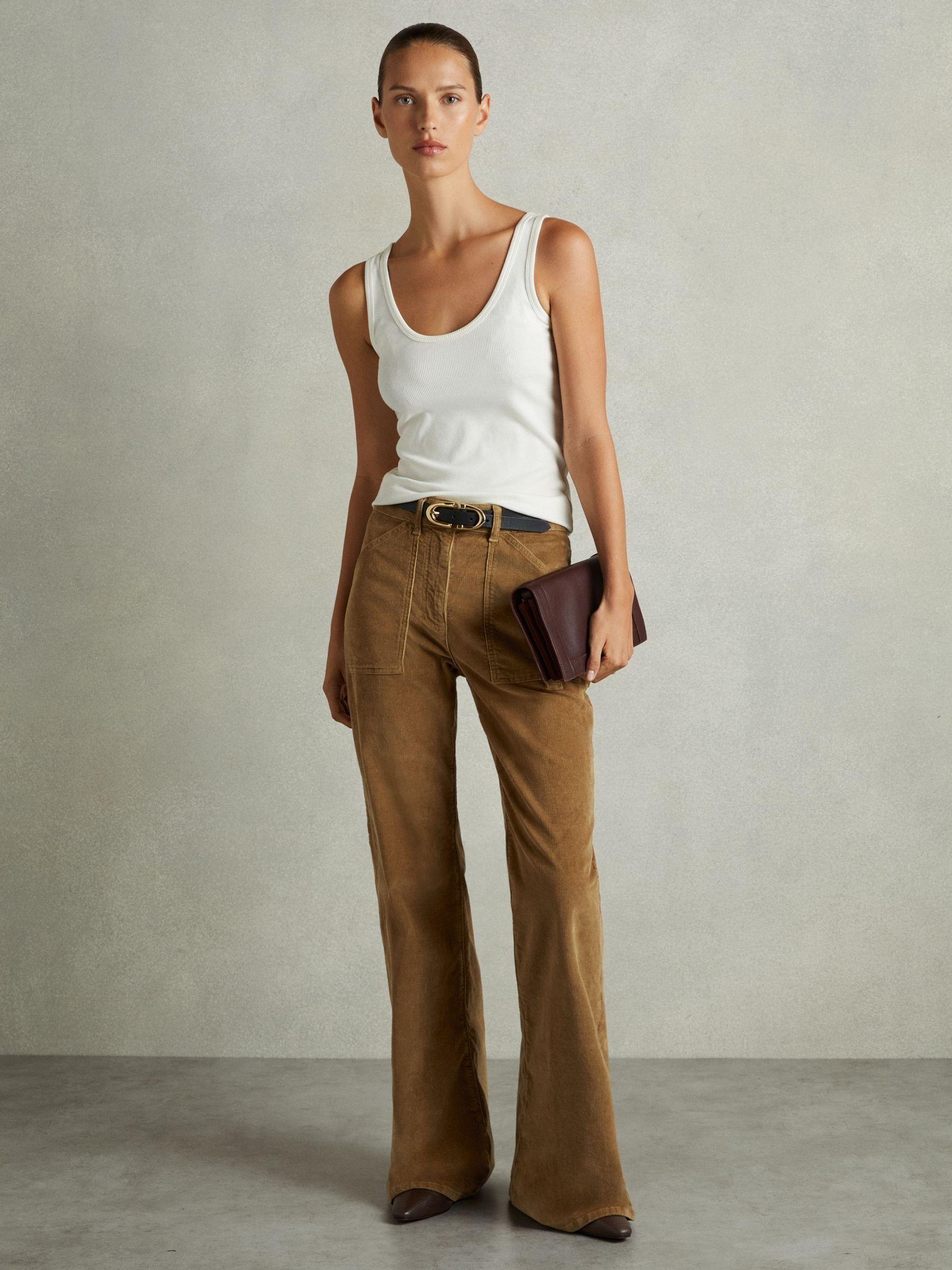 Cotton-Blend Corduroy Flared Trousers in Brown Product Image
