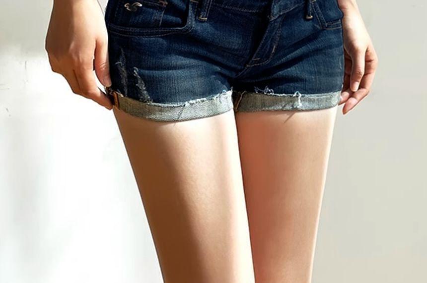 Low Rise Washed Denim Shorts Product Image