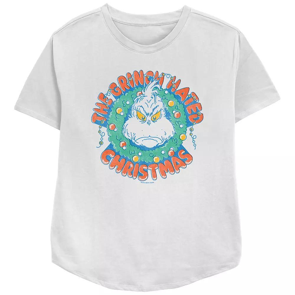 Women's Dr. Seuss The Grinch Hated Christmas Wreath Relaxed Fit Graphic Tee,  Product Image