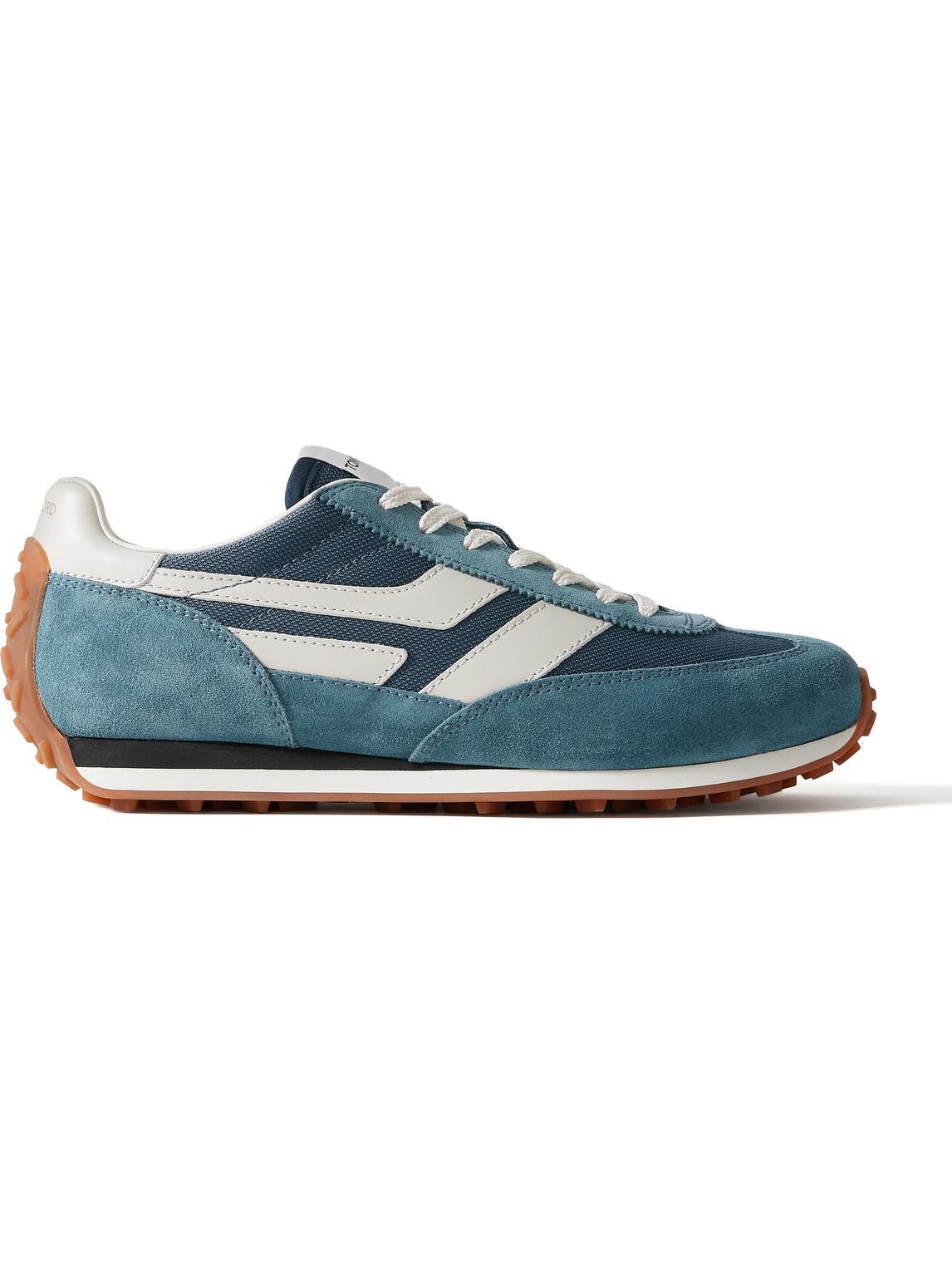 TOM FORD Mick Leather-trimmed Suede And Mesh Sneakers In Blue Product Image