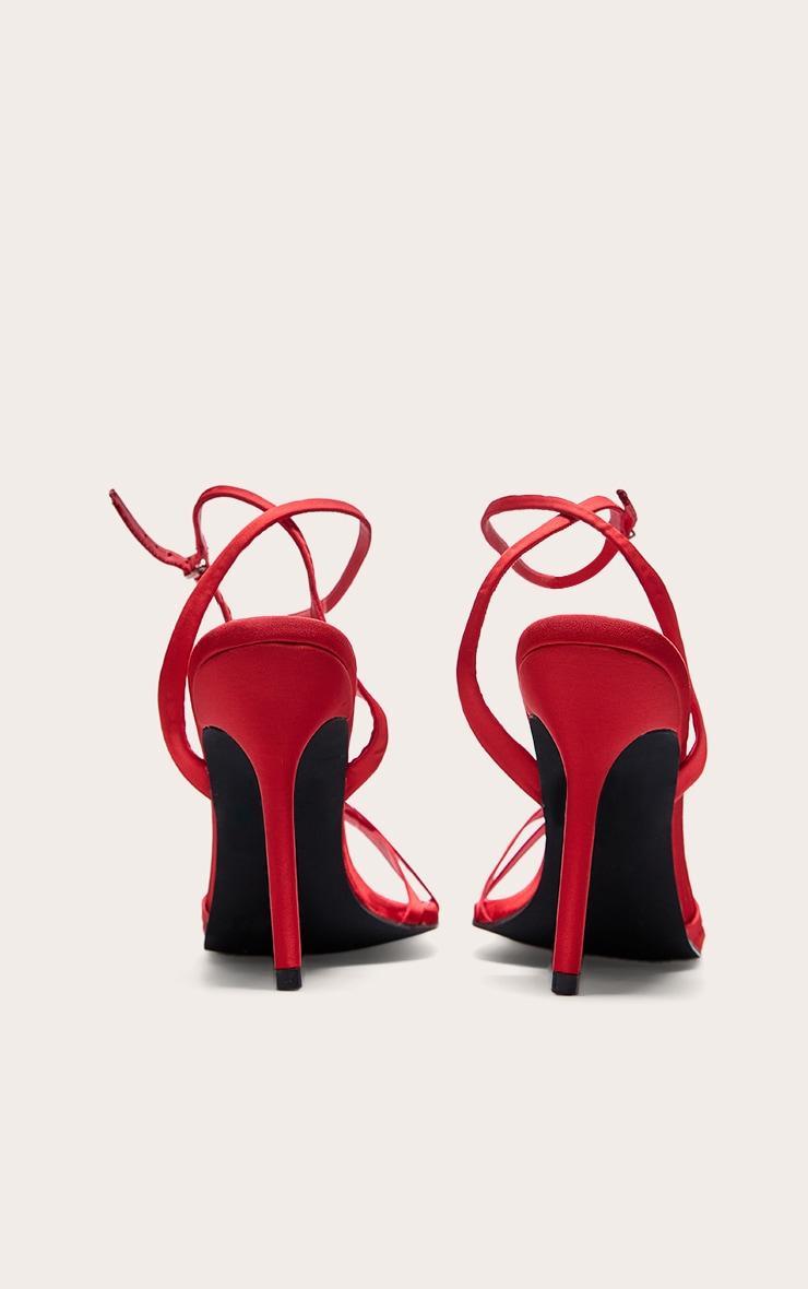 Red Satin Round Toe Cross Over Strap Barely There Heeled Sandals Product Image