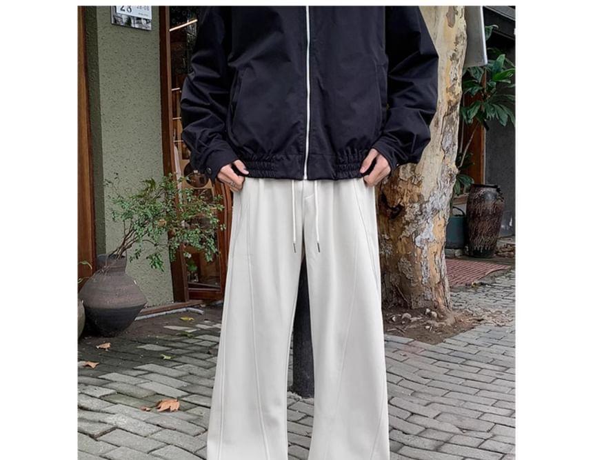 Drawstring Waist Plain Panel Straight Leg Sweatpants Product Image