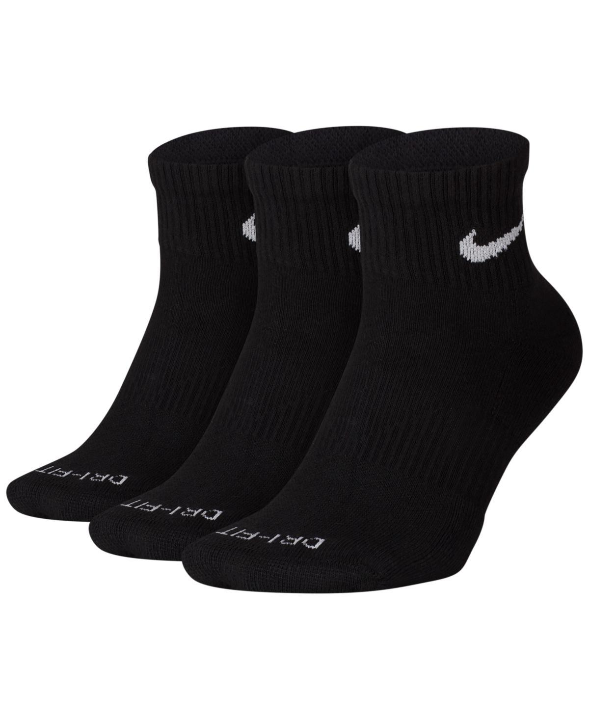 NIKE Dri-fit Cushion Quarter Socks 3-pack In White,(black) Product Image