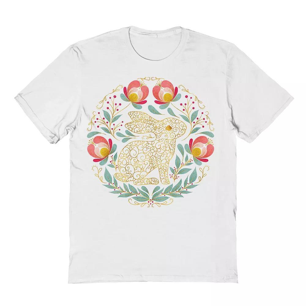 Men's Rabbit Folk-Art Wreath Easter Graphic Tee, Size: Small, White Product Image