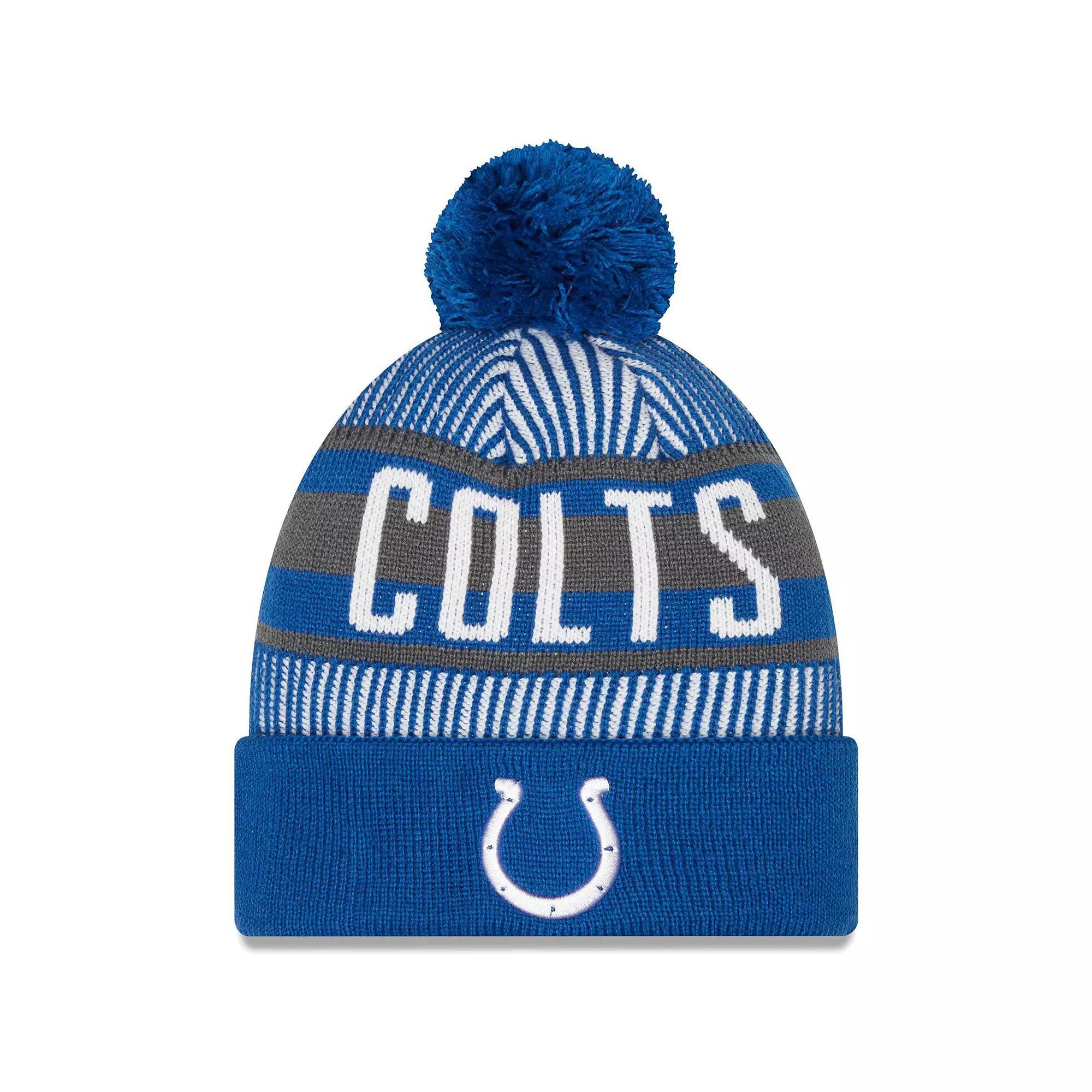 Mens New Era Royal Indianapolis Colts Striped Cuffed Knit Hat with Pom Product Image