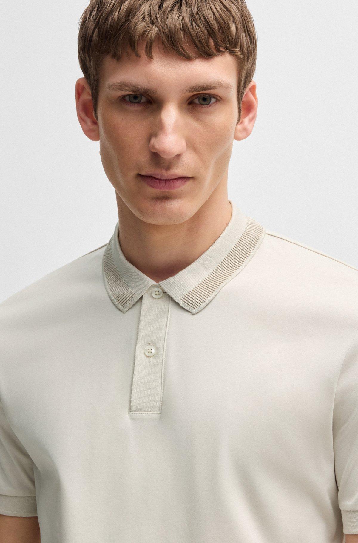 Mercerized-cotton slim-fit polo shirt with collar stripe Product Image