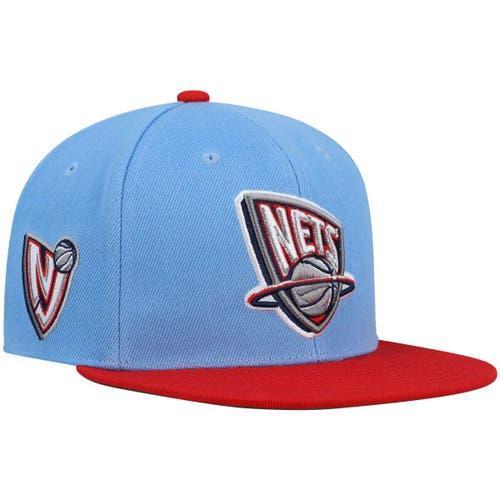 Mens Mitchell & Ness Light Blue/Red New Jersey Nets Hardwood Classics Snapback Hat Product Image