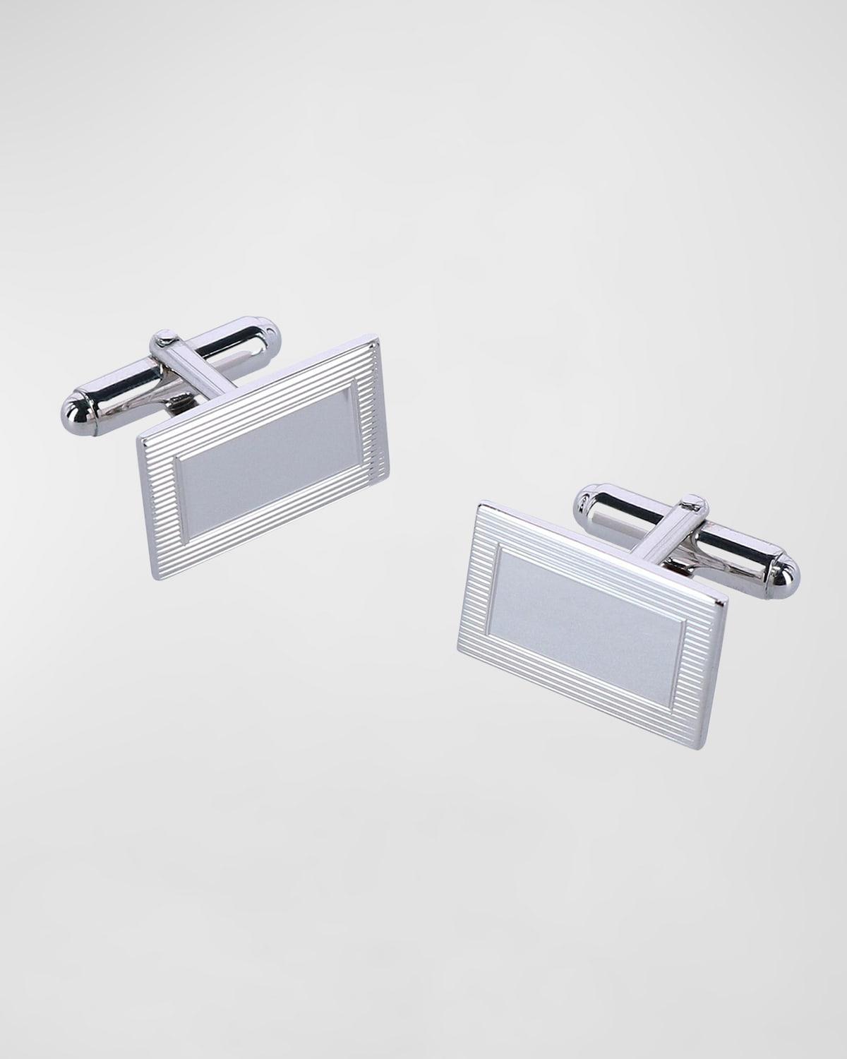 Trafalgar Sterling Silver Rectangle Engine Turned Cufflinks Product Image