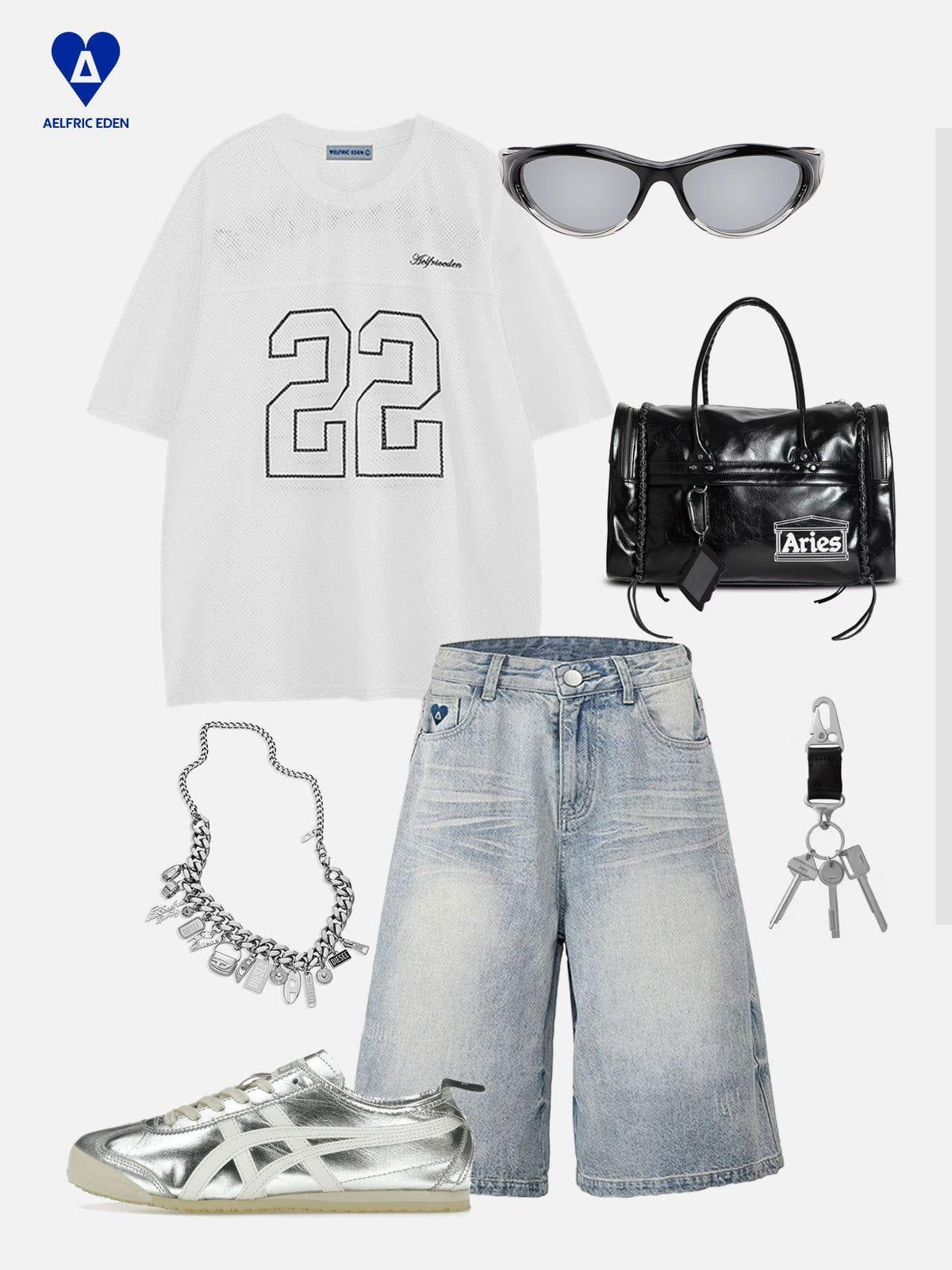 Aelfric Eden Distressed Washed Loose Longline Jorts Product Image