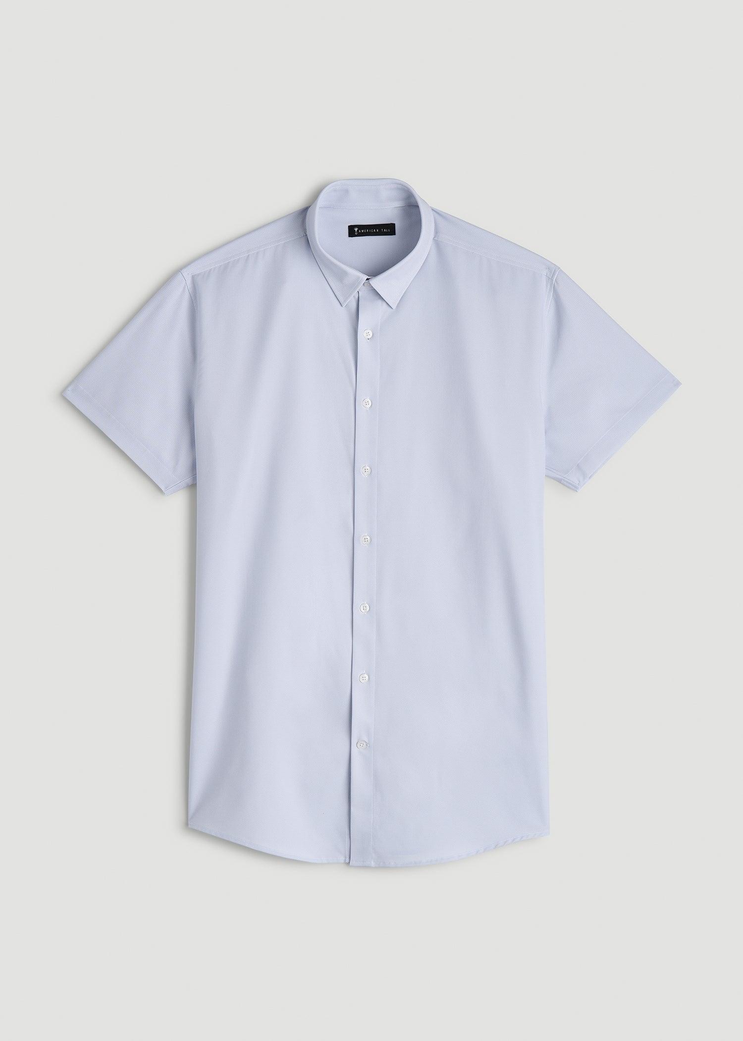 Short Sleeve Traveler Stretch Button Shirt for Tall Men in Light Grey Chevron Male Product Image