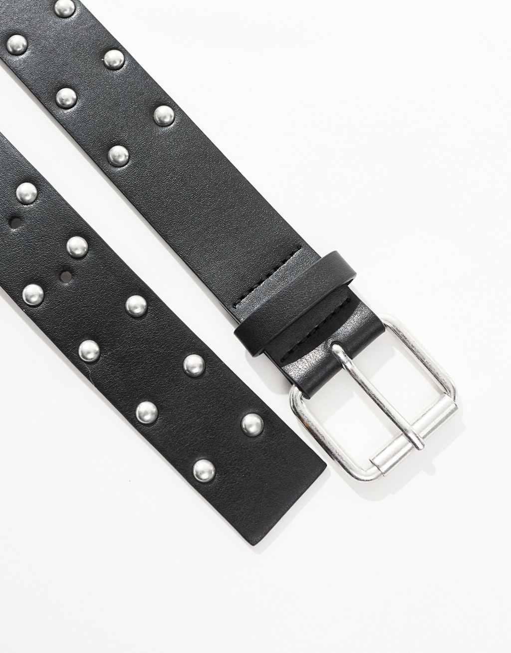 ASOS DESIGN faux leather studded belt with roller buckle in black Product Image