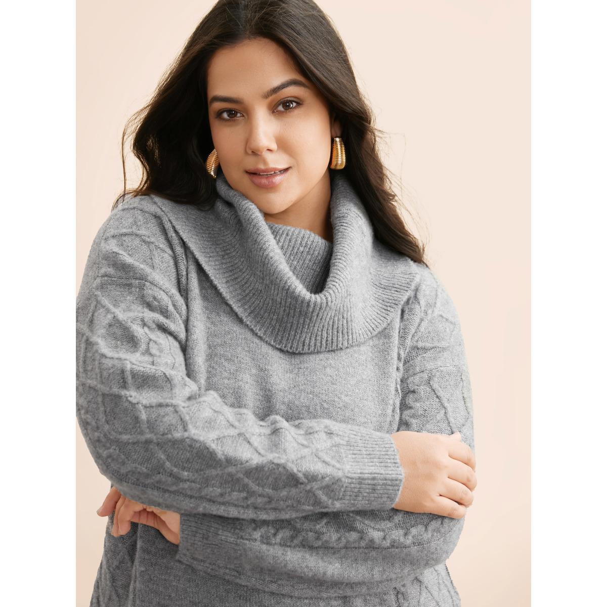 Plus Size Airy Cozy Cable Knit Wool Sweater Dress DimGray Women Casual Loose Long Sleeve Everyday Sweater Dresses BloomChic 18-20/2X Product Image