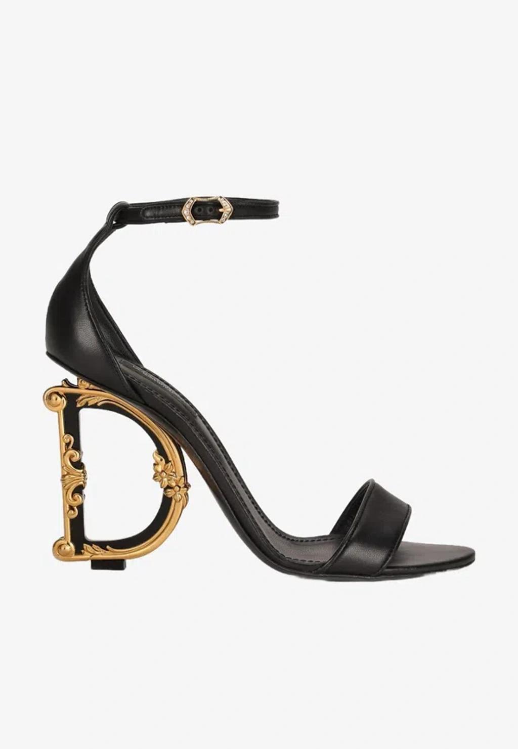 DOLCE & GABBANA 105mm Leather Barocco-heel Sandals In Black Product Image