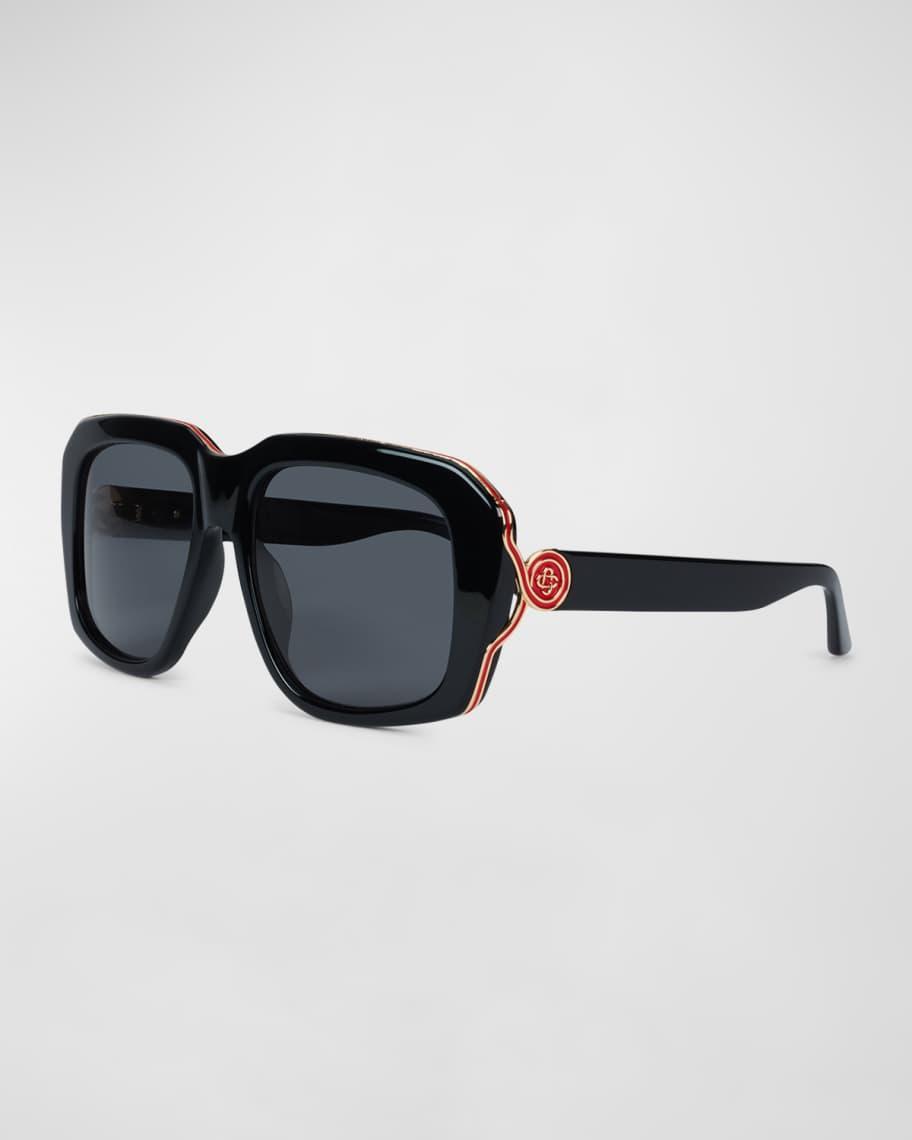 Contrast Rim Logo Square Acetate & Nylon Sunglasses  Product Image