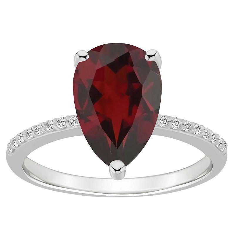 Alyson Layne 14k White Gold Pear Shape Garnet & 1/10 Carat T.W. Diamond Ring, Women's, Size: 5 Product Image