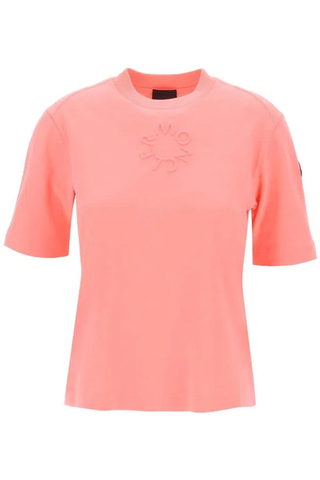 MONCLER Logo-embossed Cotton T-shirt In Pink Product Image