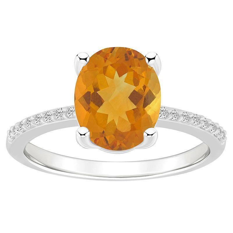 Alyson Layne 14k White Gold Oval Citrine & 1/10 Carat T.W. Diamond Ring, Women's, Size: 8 Product Image