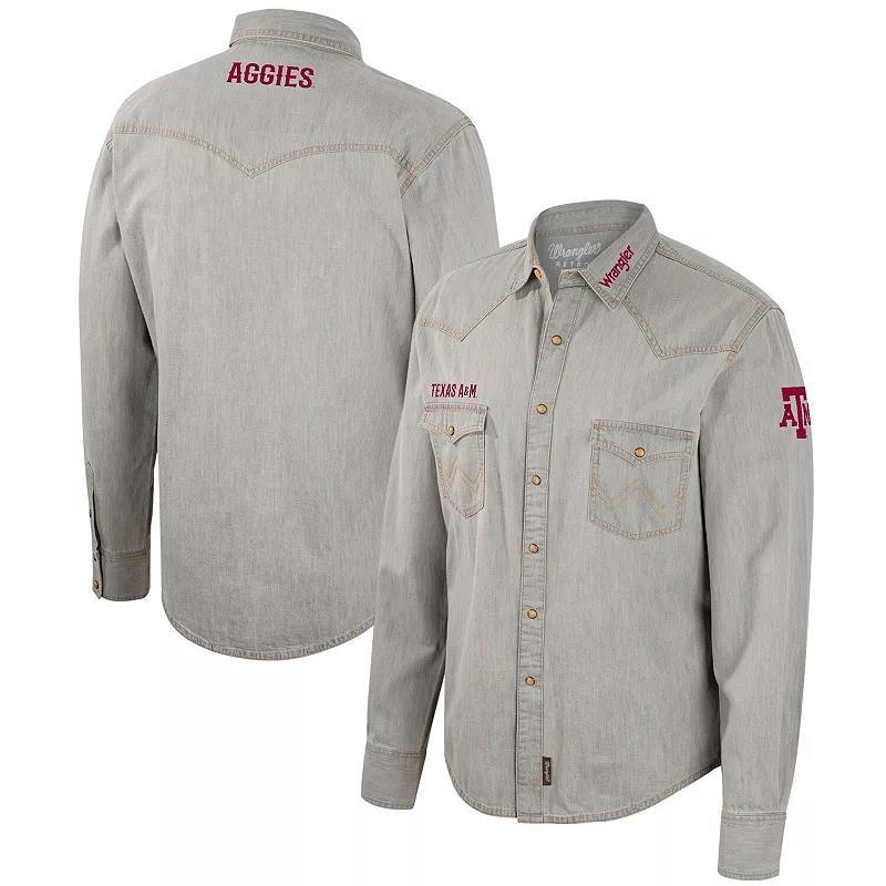 Mens Colosseum x Wrangler Gray Texas A&M Aggies Cowboy Cut Western Full-Snap Long Sleeve Shirt Product Image