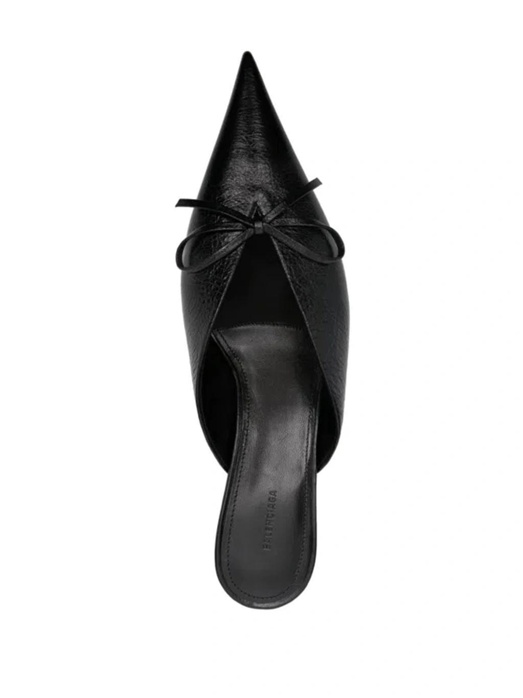 BALENCIAGA Knife Bow Leather Mules In Black Product Image