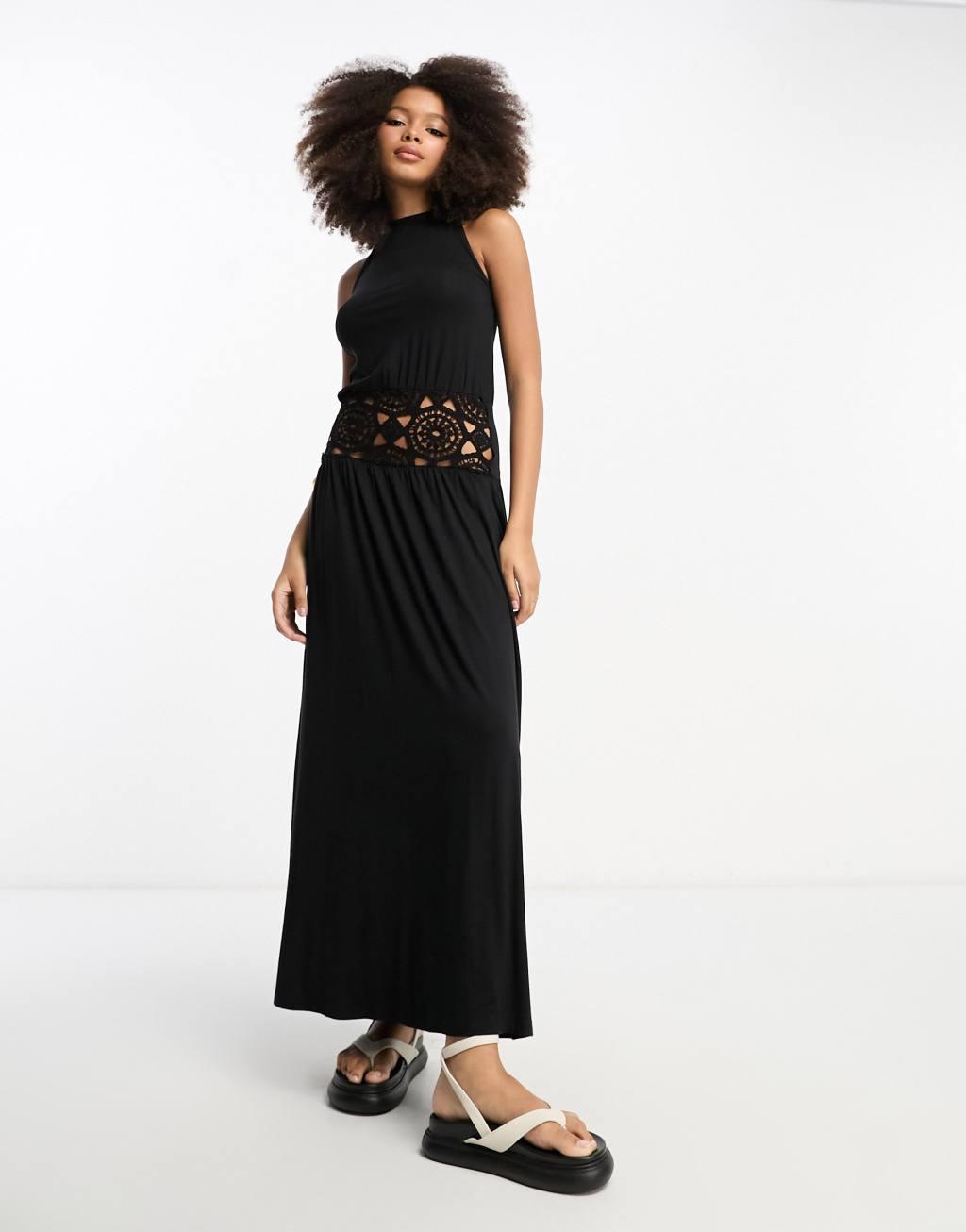 ASOS DESIGN halter neck midi dress with crochet bodice Product Image