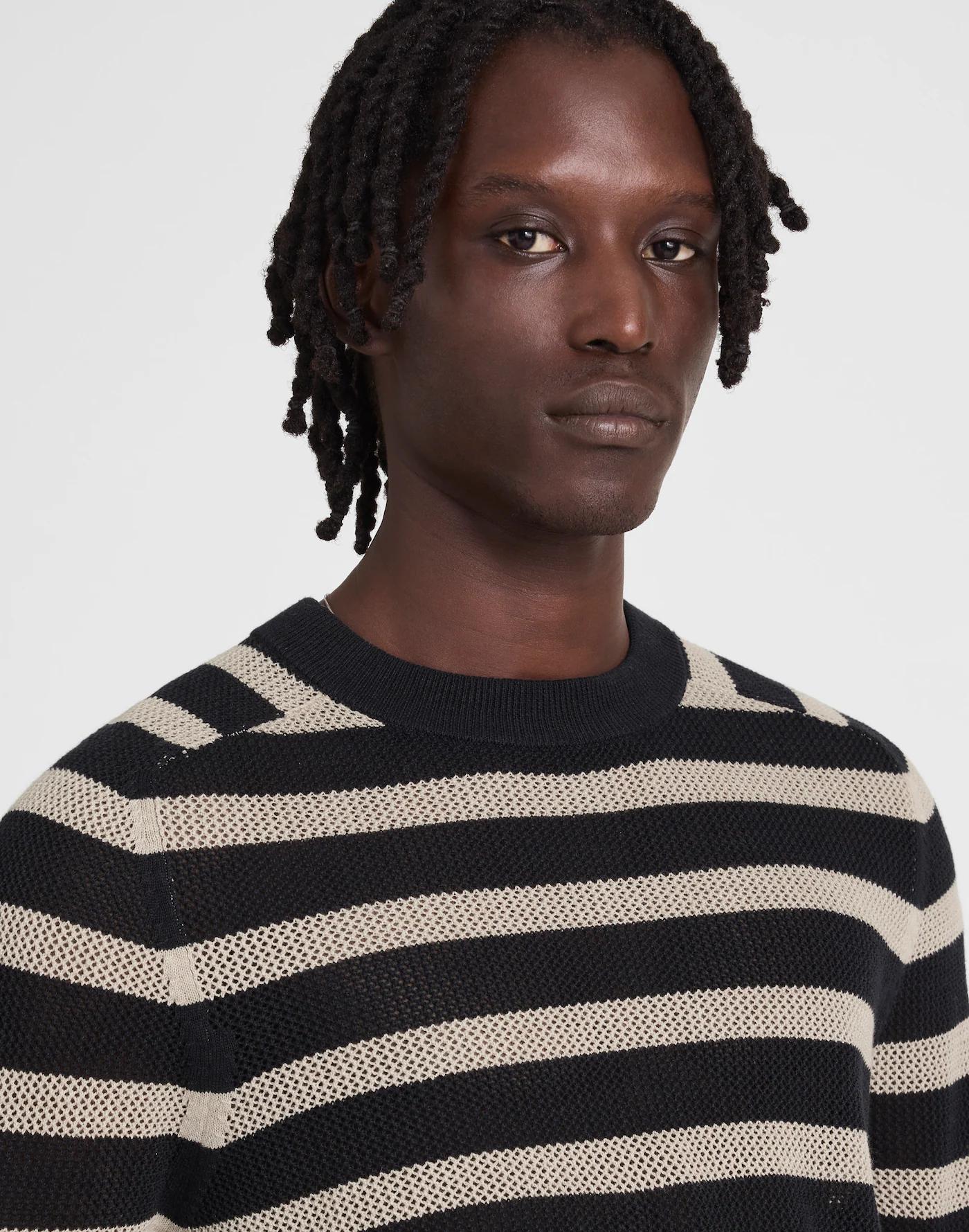 Mesh-Knit Crewneck Sweater in Lightweight Cotton-Linen Blend Product Image