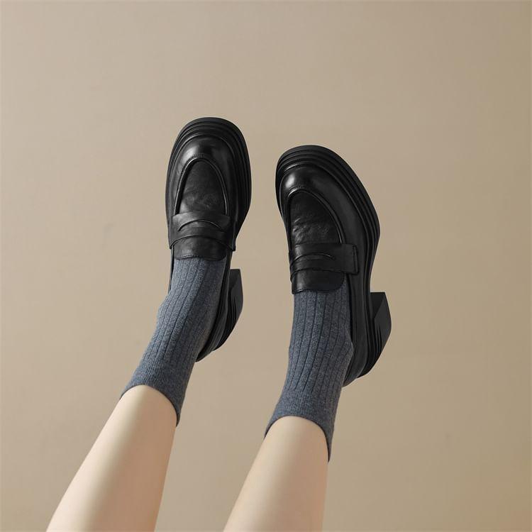 Platform Block Heel Penny Loafer Pumps Product Image