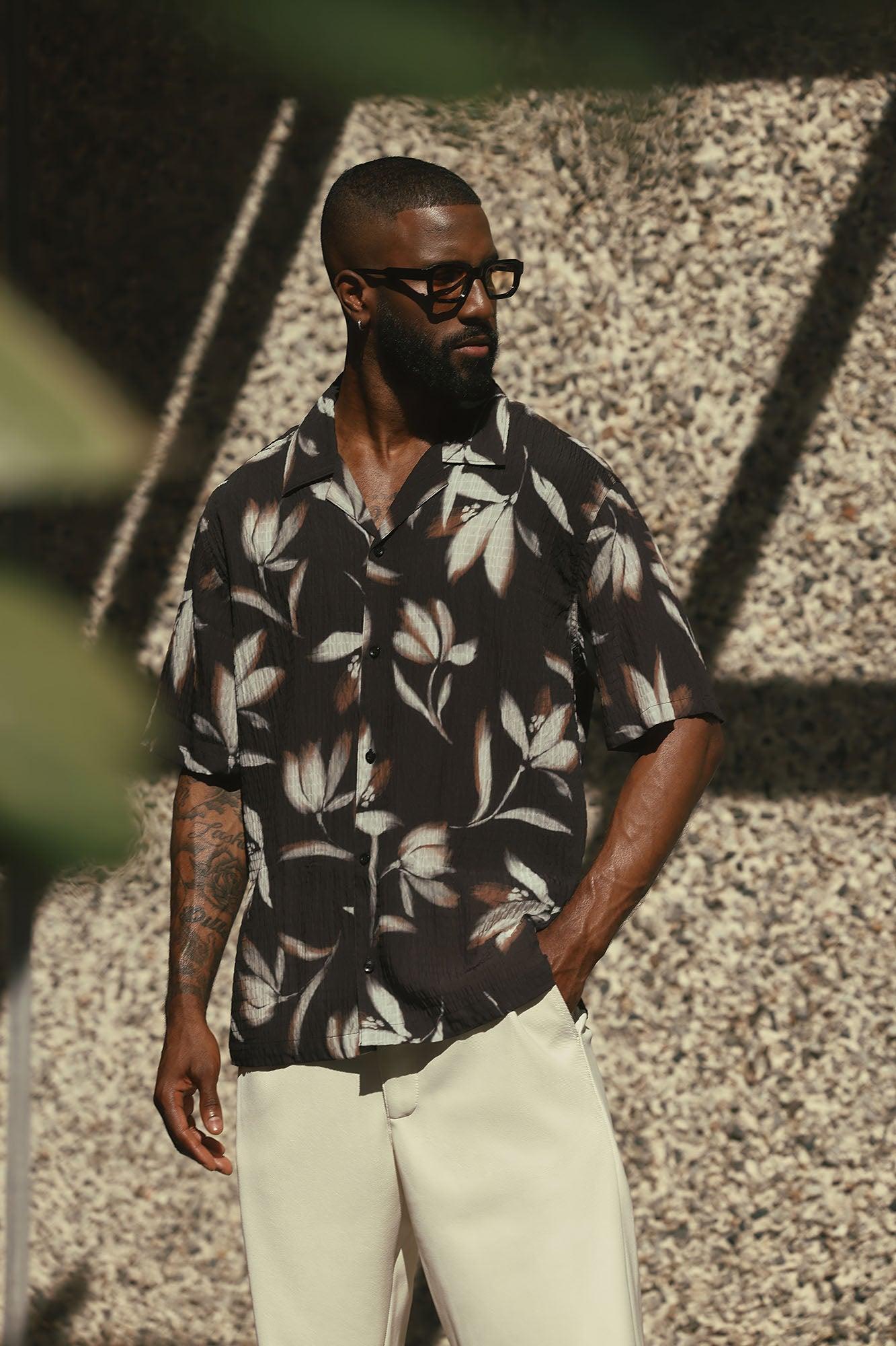 White Flowers Button Up Shirt - Black/combo Product Image