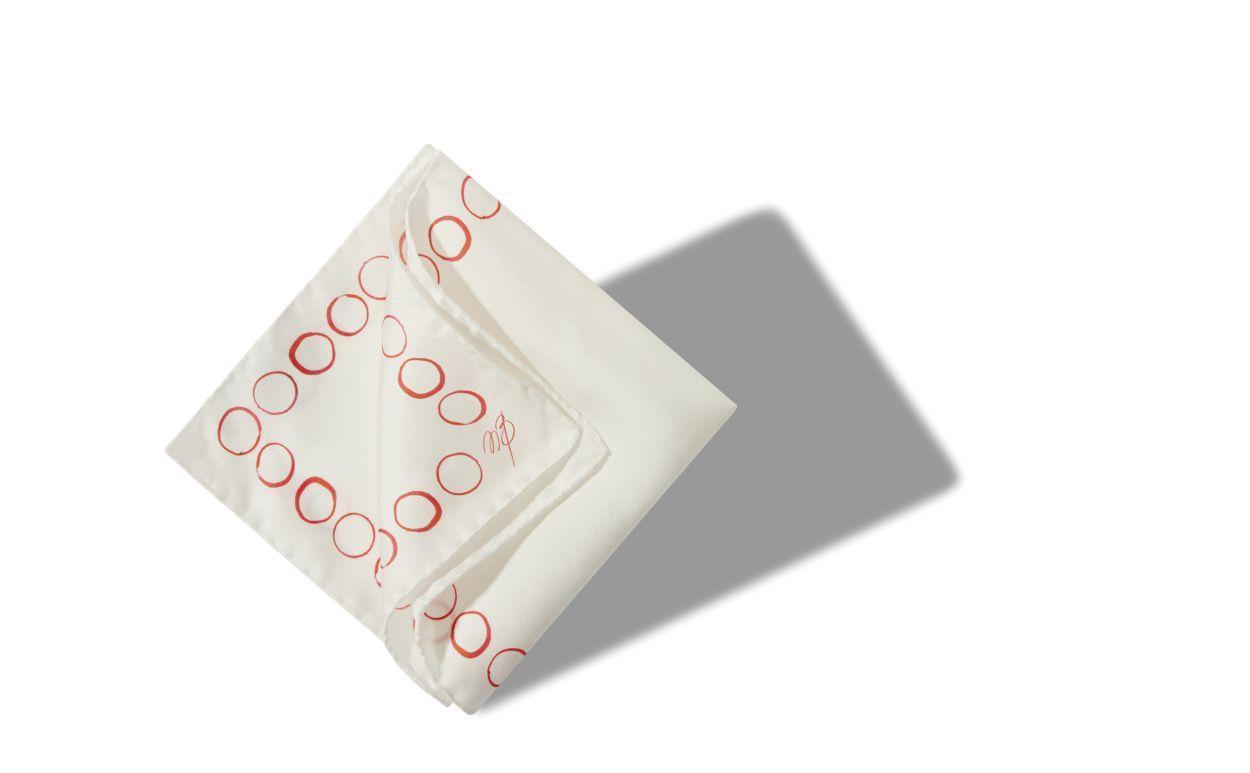 CIRCLES Ivory and Red Silk Circle Print Pocket Square Product Image