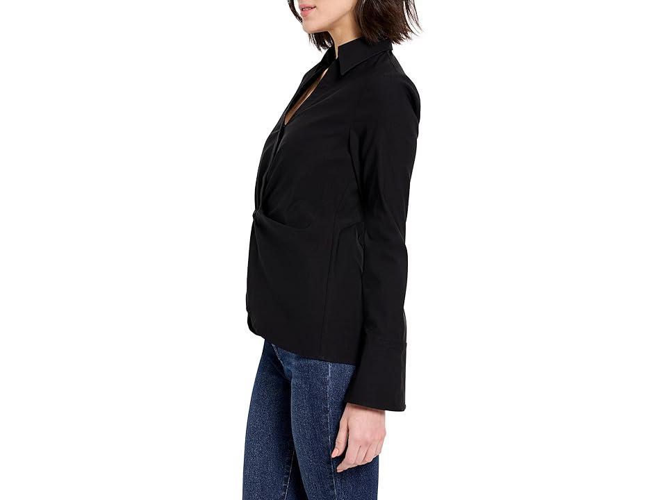 NIC+ZOE Polished Wonderstretch Twist Front Shirt Onyx) Women's Clothing Product Image