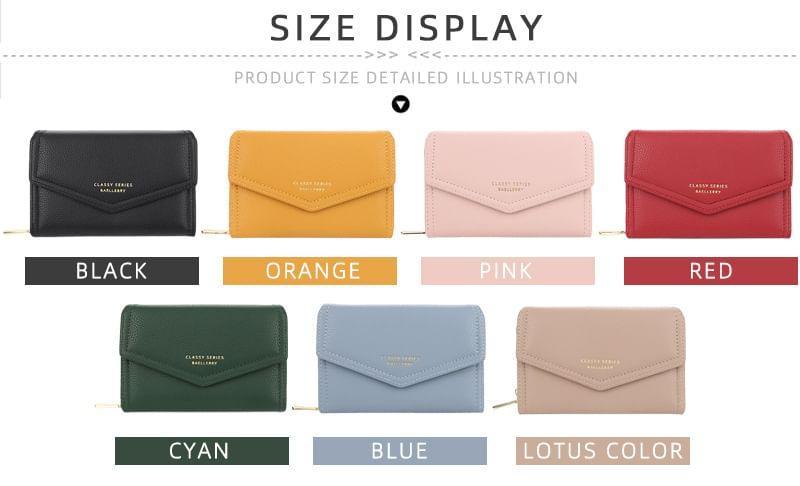 Lettering PVC Panel Faux Leather Trifold Wallet Product Image