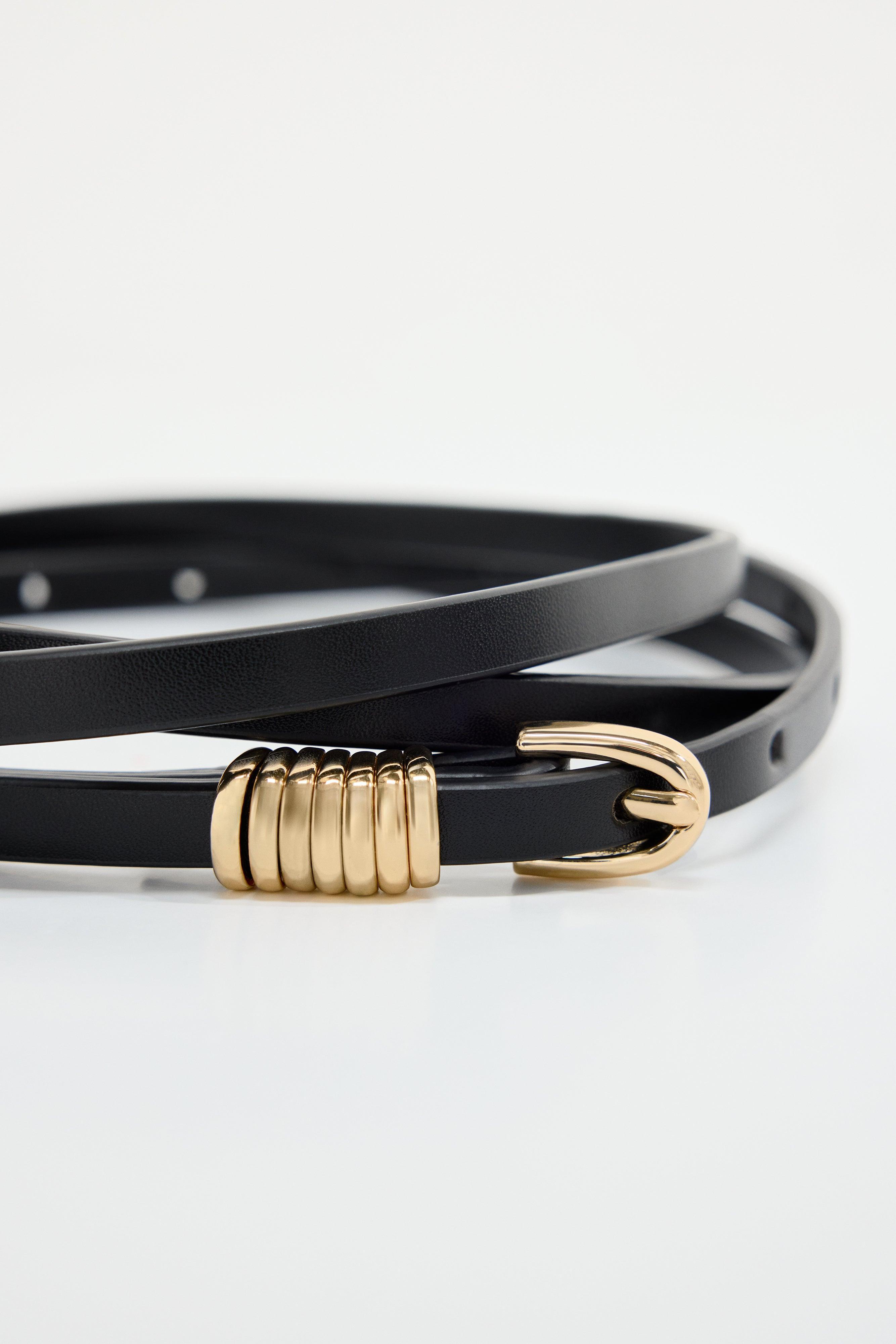 SLIM 7 RINGS DOUBLE WRAP BELT | BLACK001 Product Image