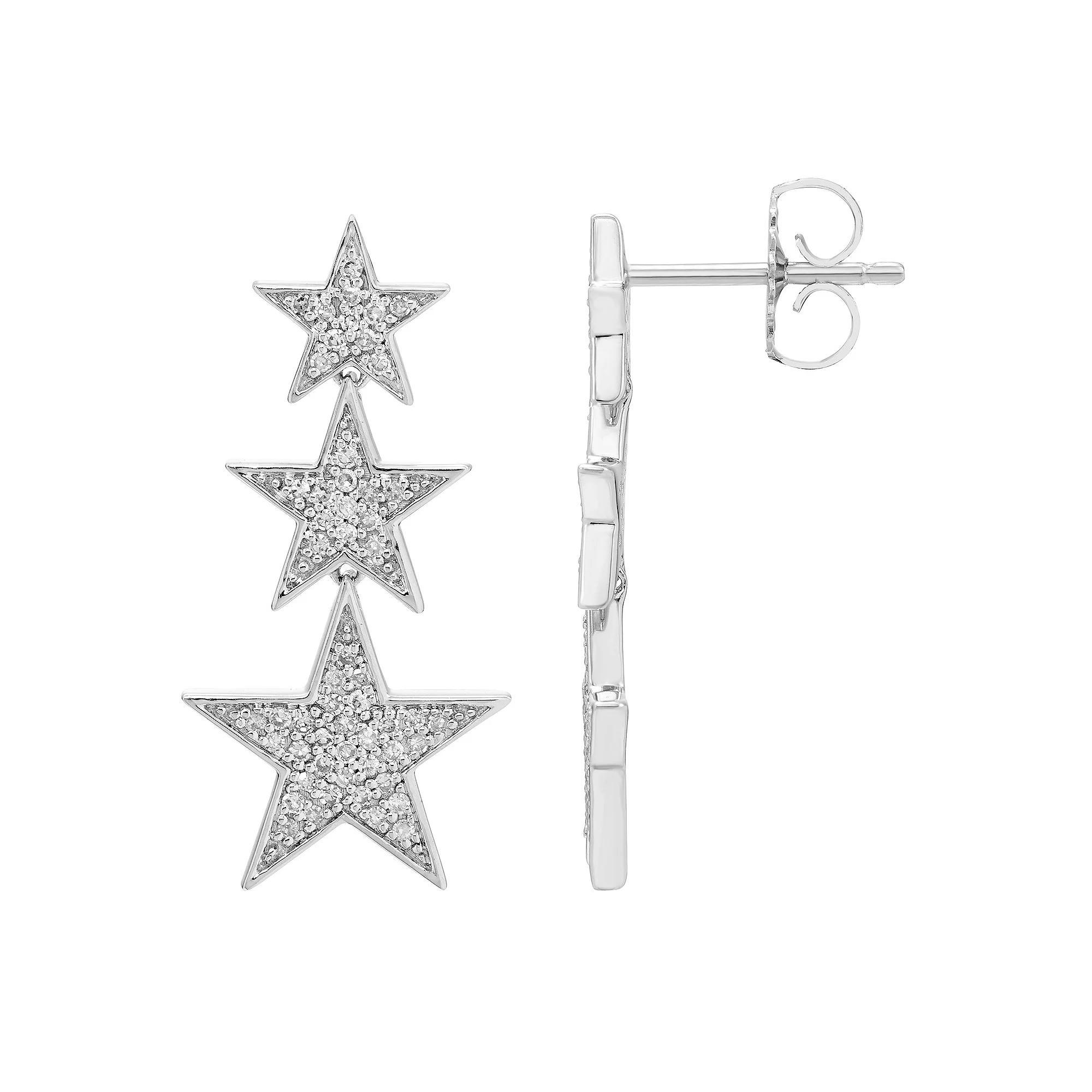 SILVR Sterling Silver & 1/3 ct. T.W. Diamond Star Earrings, Womens Product Image