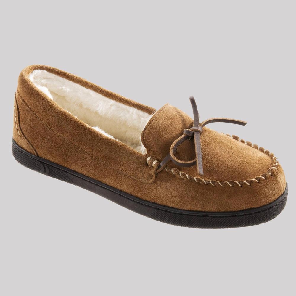 Isotoner Womens Genuine Suede Moccasin Slippers - Tan M Product Image