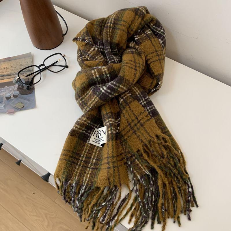 Plaid Applique Fringed Scarf Product Image